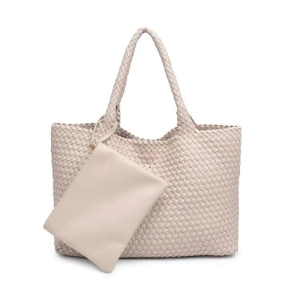 Solana Woven Vegan Leather Tote (Ivory)