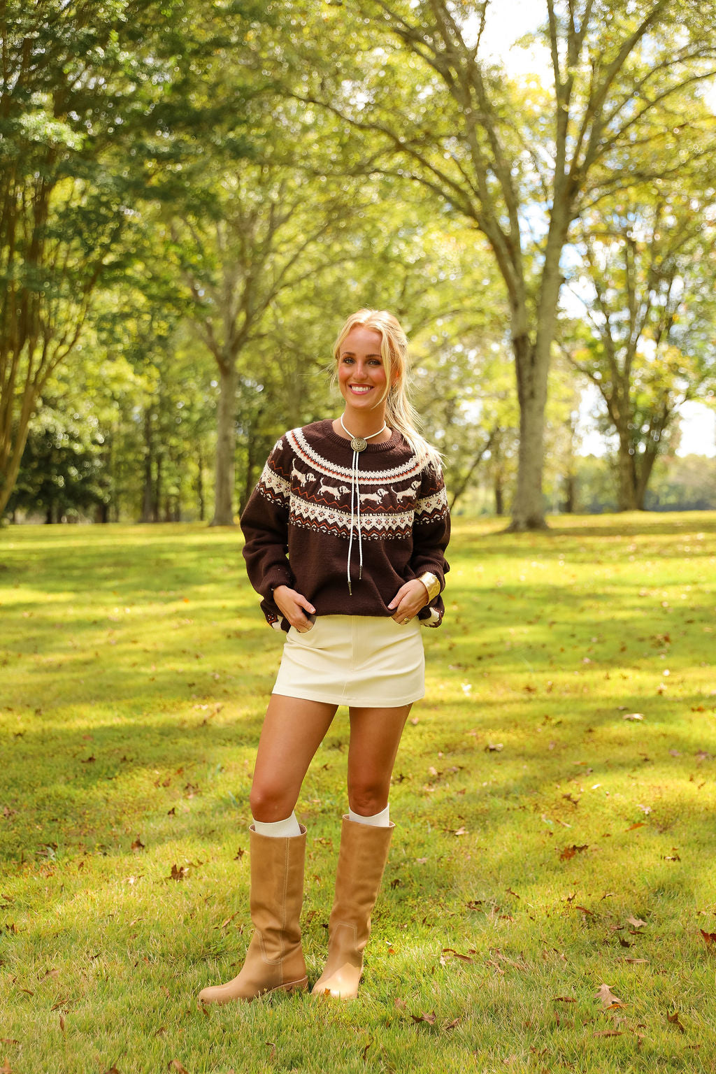 Dachshund Fair Isle Sweater - Mocha