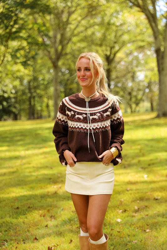 Dachshund Fair Isle Sweater - Mocha