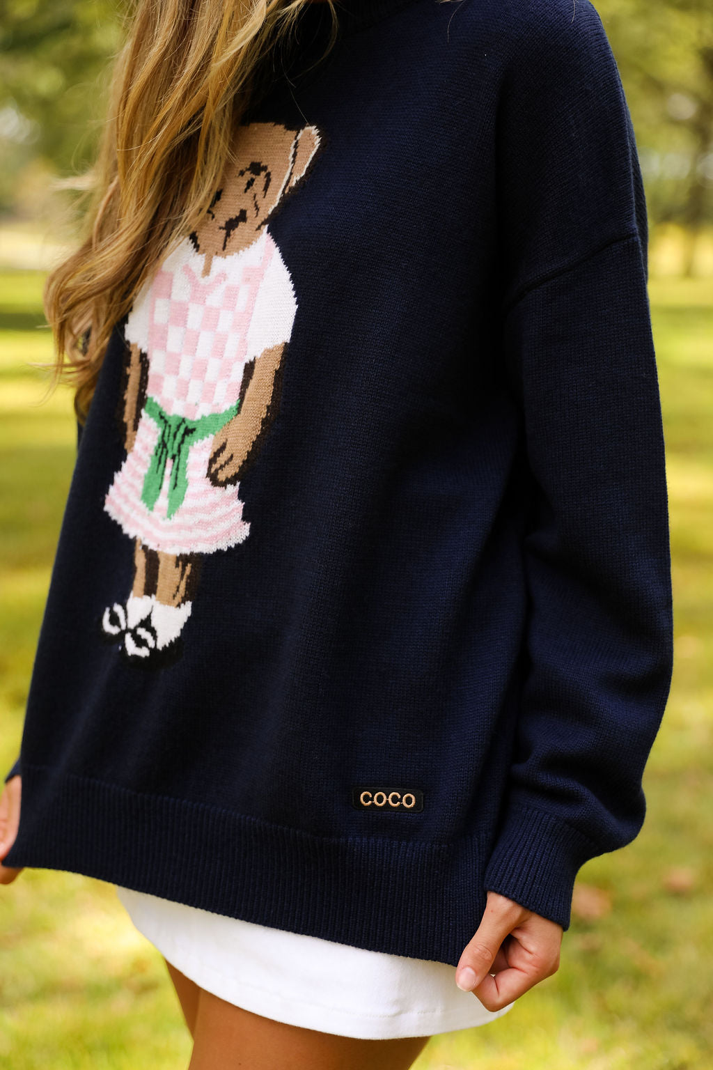 Coco Stripe Bear Sweater - Navy