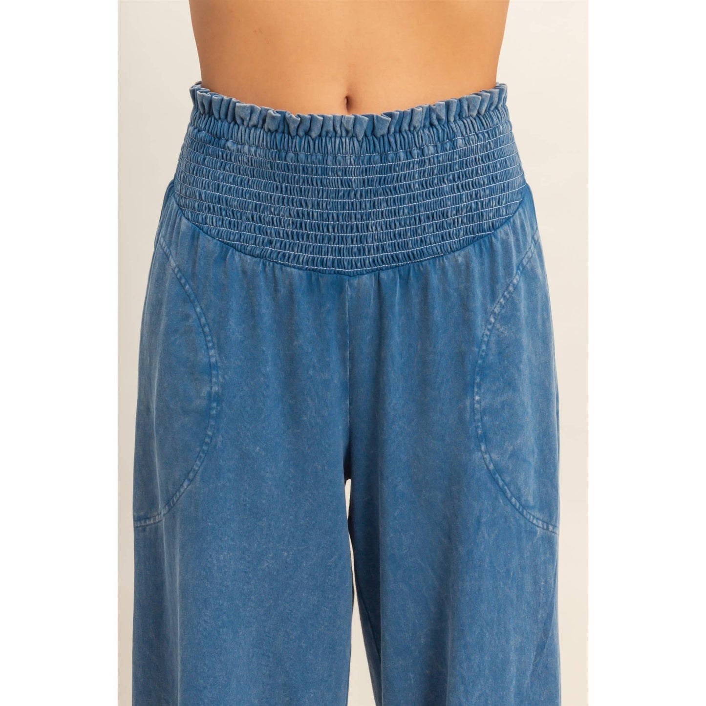 So Fetch Mineral Washed Wide-Leg Smocked Waist Pants | 6 Colors