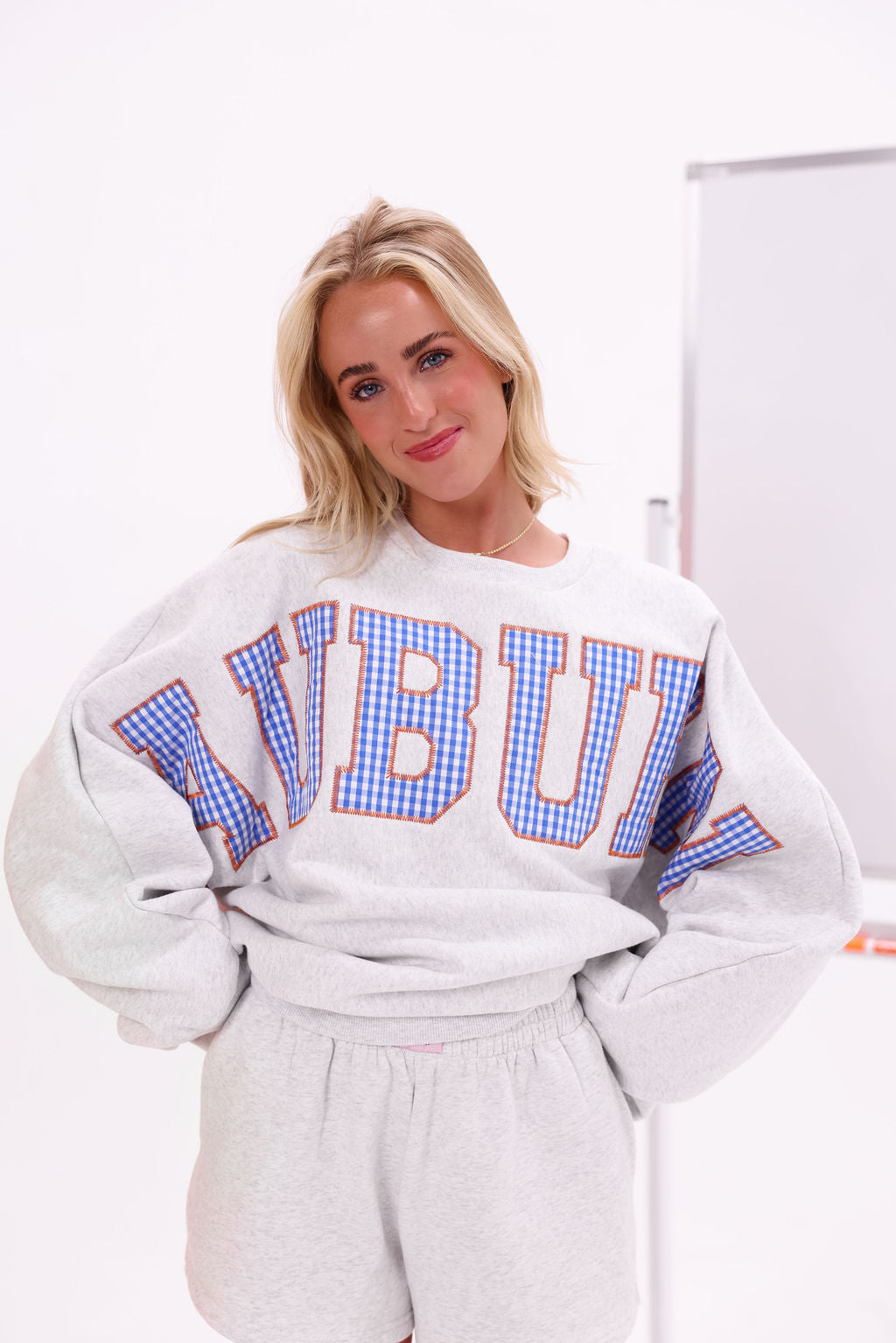 Auburn Gingham Crewneck - Grey