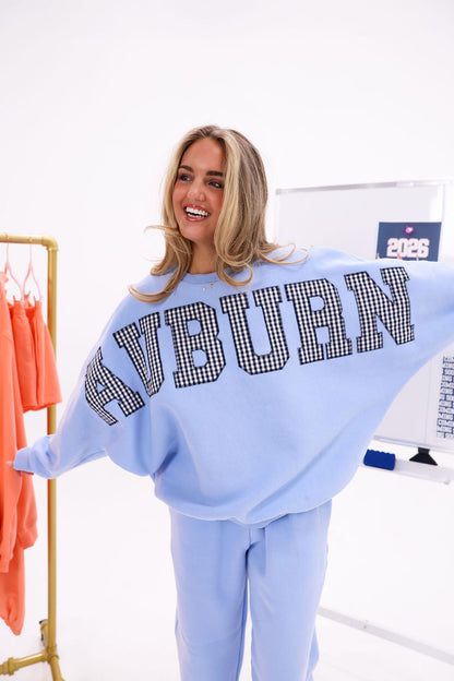 Auburn Gingham Crewneck - Auburn Blue