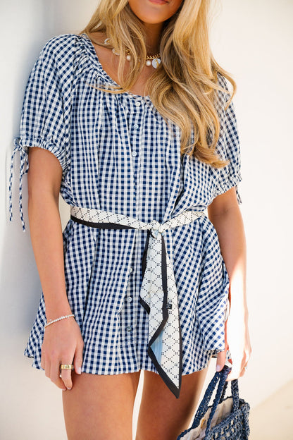 Farley Gingham Tunic - Navy Combo FREE PEOPLE