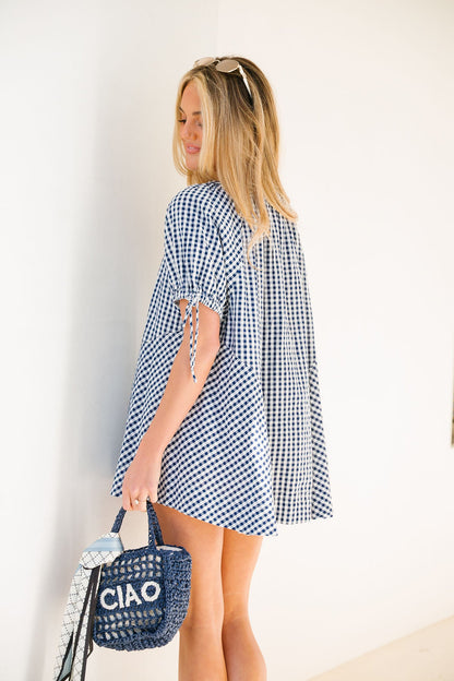 Farley Gingham Tunic - Navy Combo FREE PEOPLE