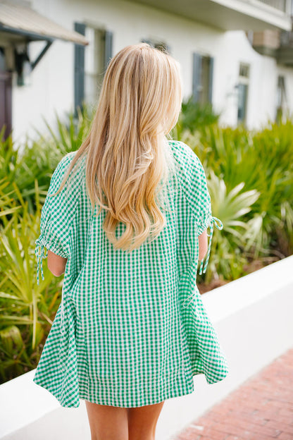 Farley Gingham Tunic - Green Combo FREE PEOPLE