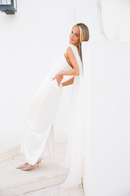 Let Me Have My Moment Cape Gown - White