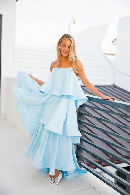 Bella Ruffle Gown - Baby Blue