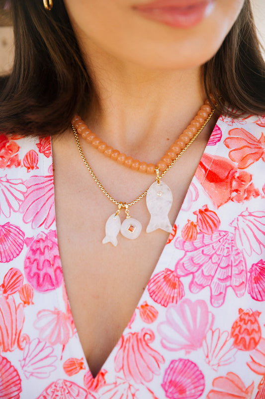 Gemstone Beaded Necklace - Peach
