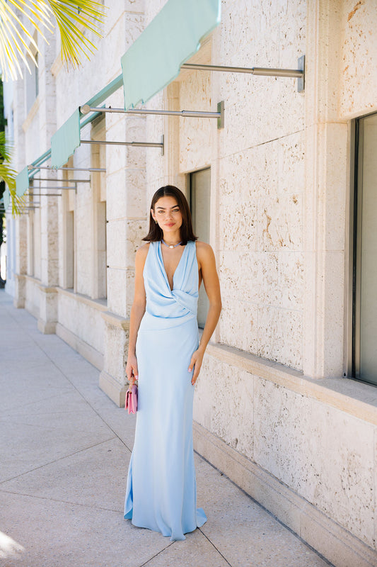 Honey Halter Gown - Baby Blue
