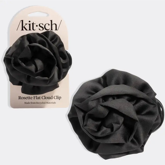 Satin Rosette Medium Flat Cloud Clip (Black)