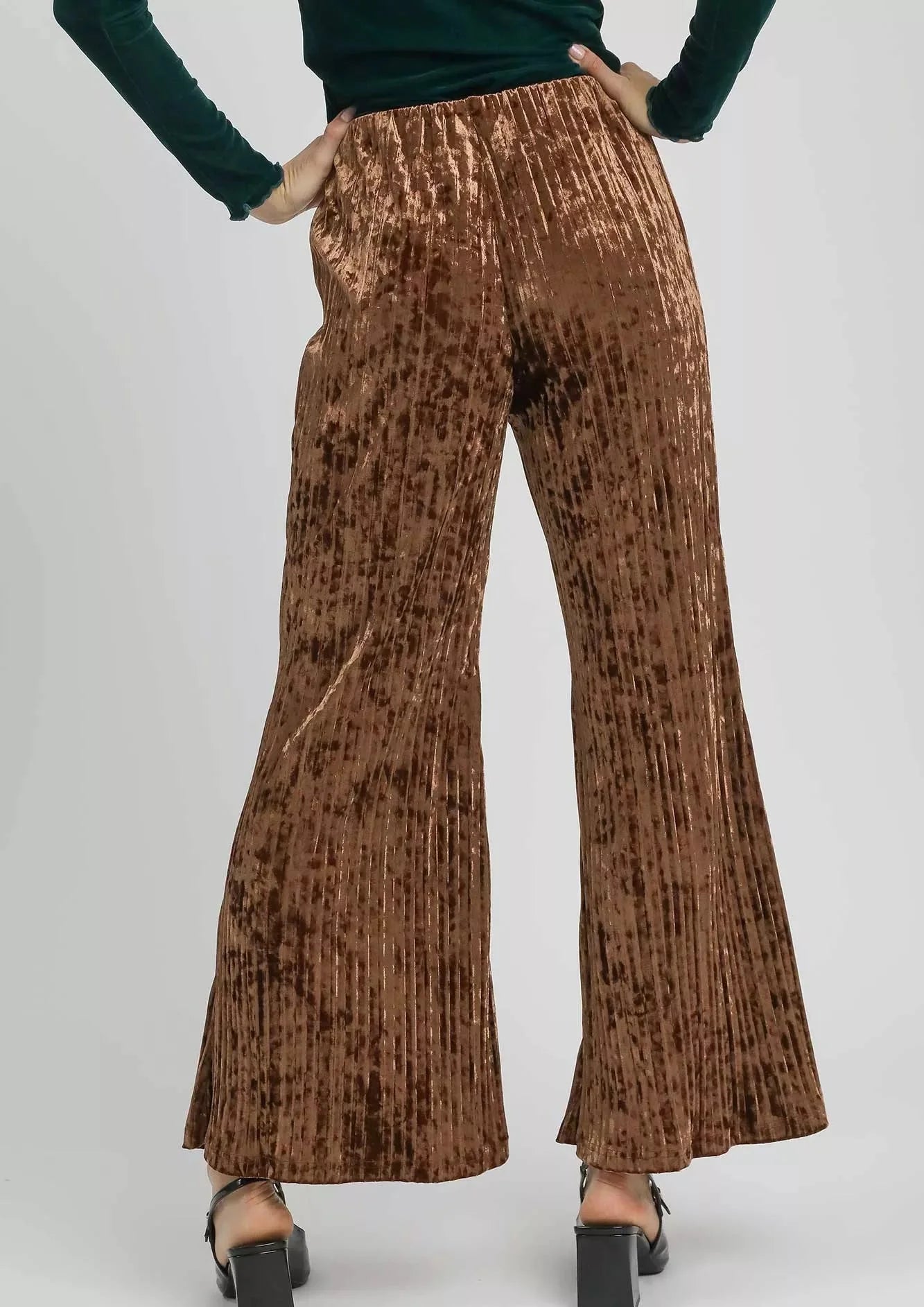 Umgee Velvet Pleated Wide Leg Pants