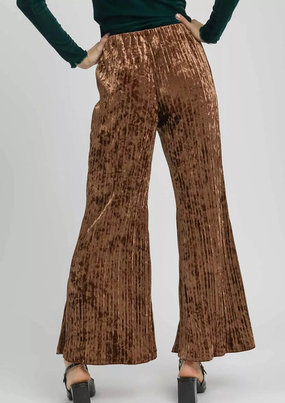 Umgee Velvet Pleated Wide Leg Pants