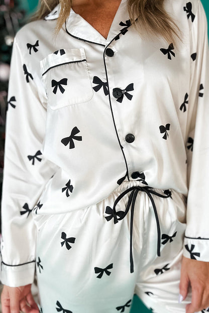 Black Bow Satin Pajama Set