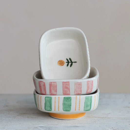 Yellow Flower Striped Stoneware Dish