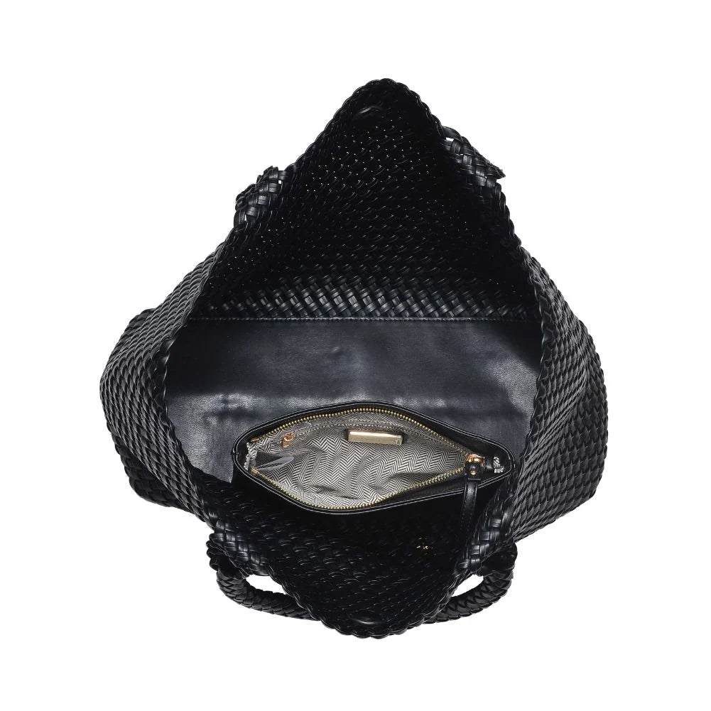 Solana Woven Vegan Leather Tote (Black)