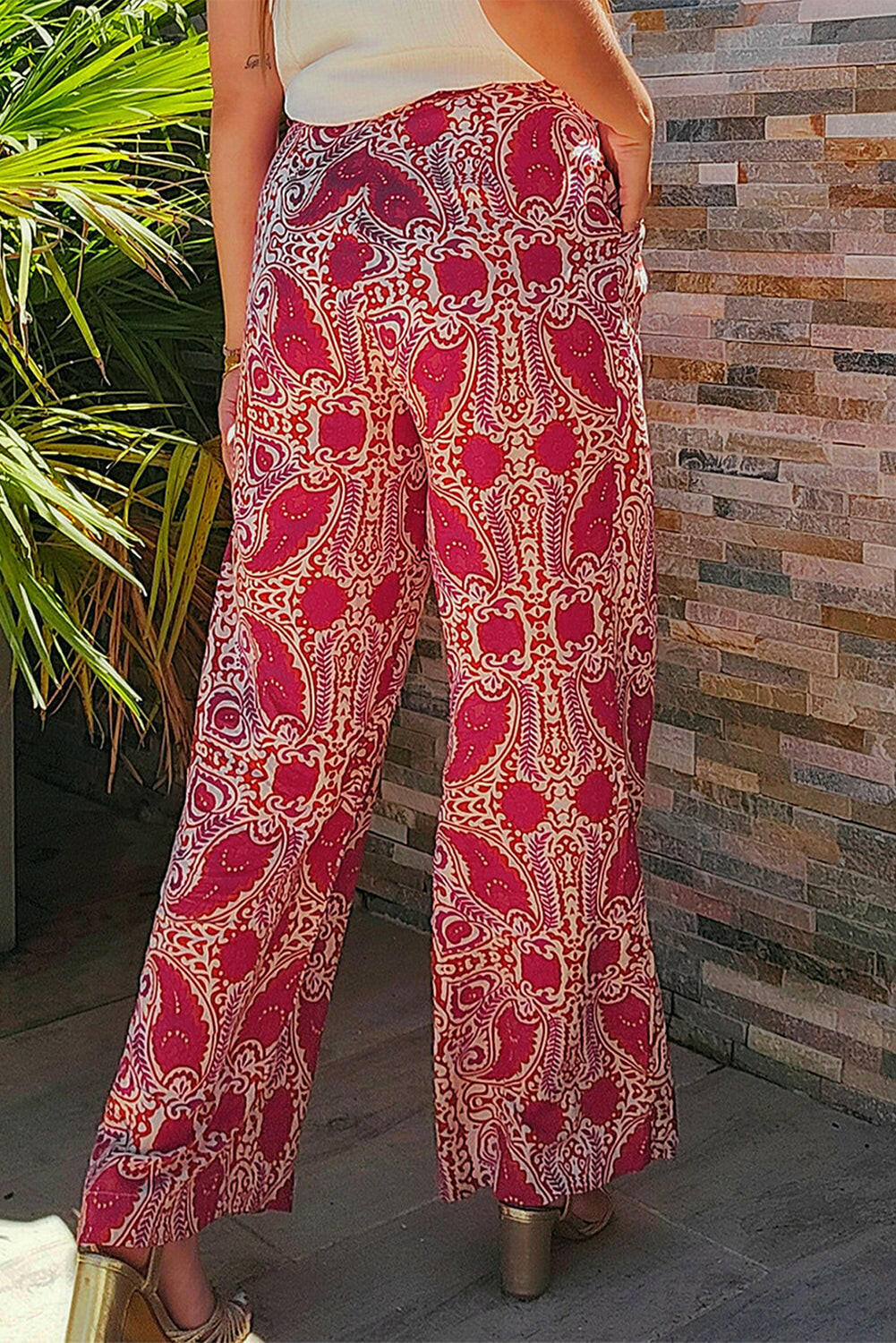 Paisley Print Wide-Legged Pants