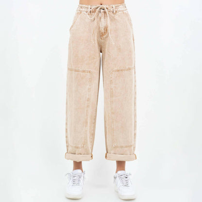 Color Washed Barrel Fit Pants
