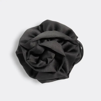 Satin Rosette Medium Flat Cloud Clip (Black)