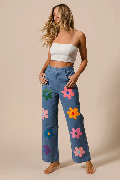 BiBi Floral Print Straight Leg Pants
