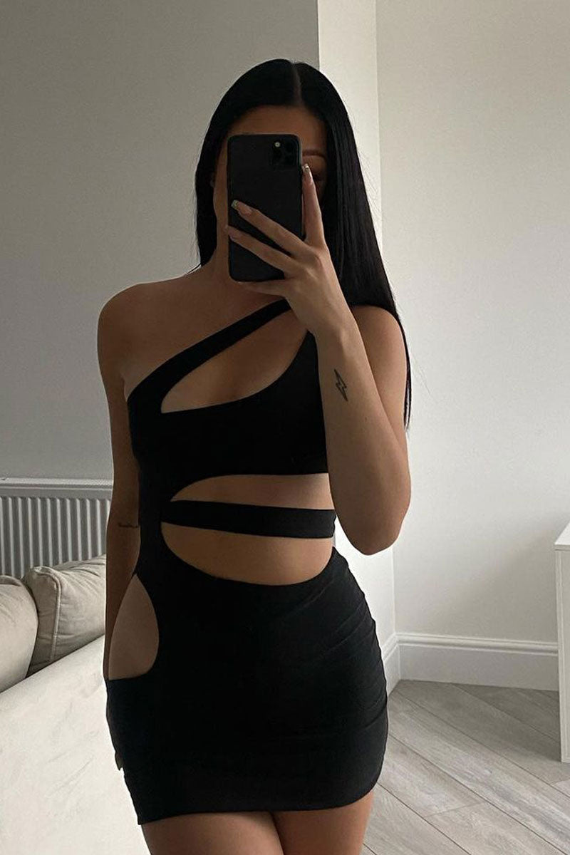 Black Asymmetric Cut Out Mini Dress - Erin
