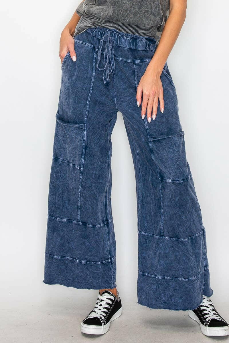 Seaside Breeze Mineral Wash Wide Leg Cropped Pants
