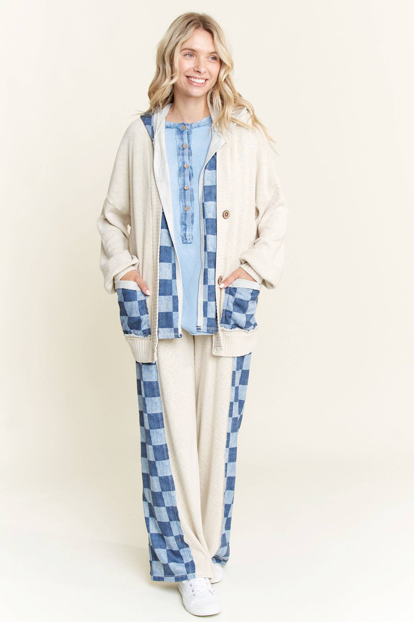 J.HER Mineral Wash Checkerboard Detail Sweater Pants