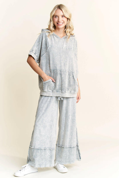J.HER Mineral Wash Wide Pants with Raw Hem Frayed Details