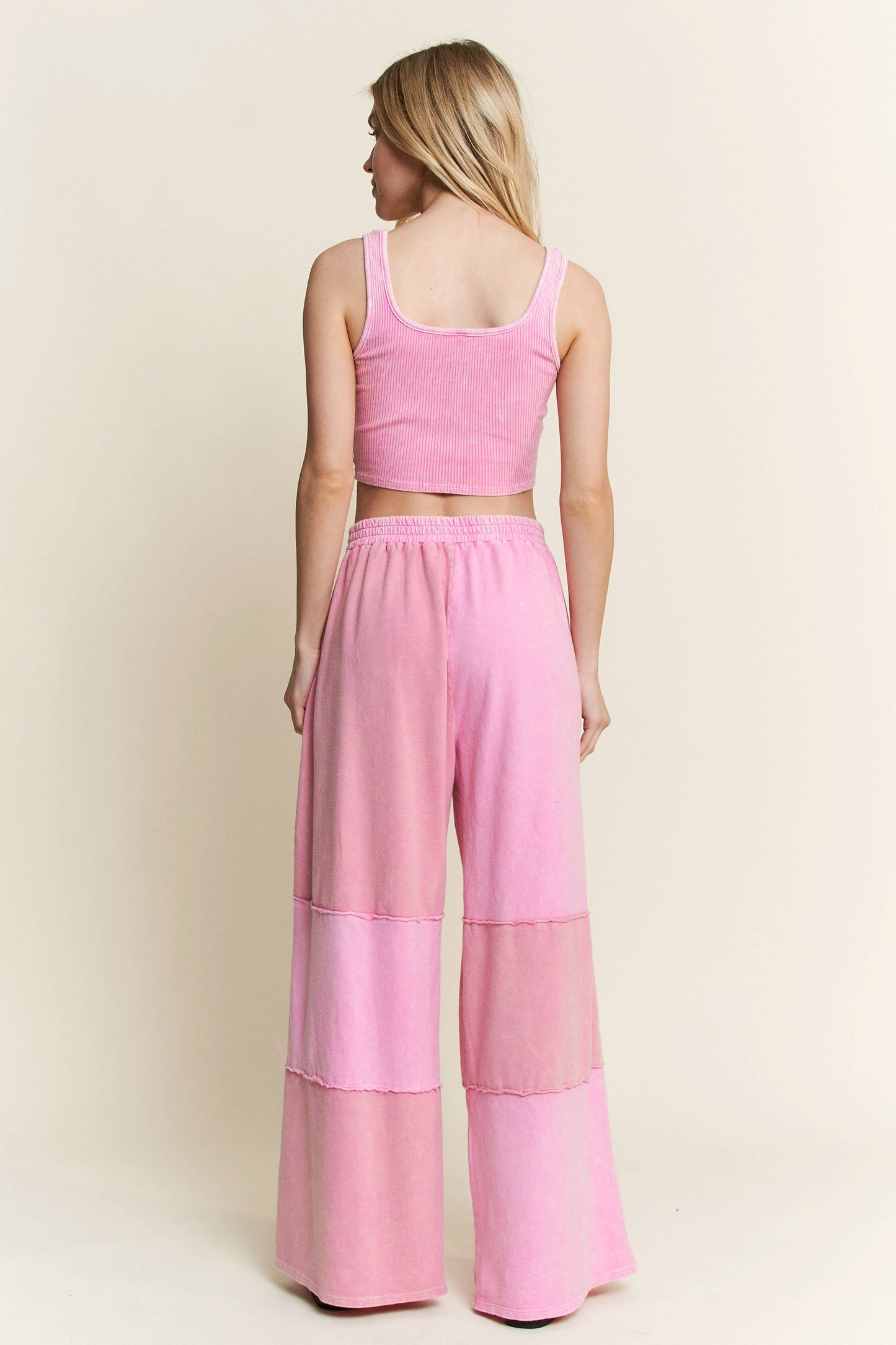 Mineral Wash Color Block Wide-leg Lounge Pants