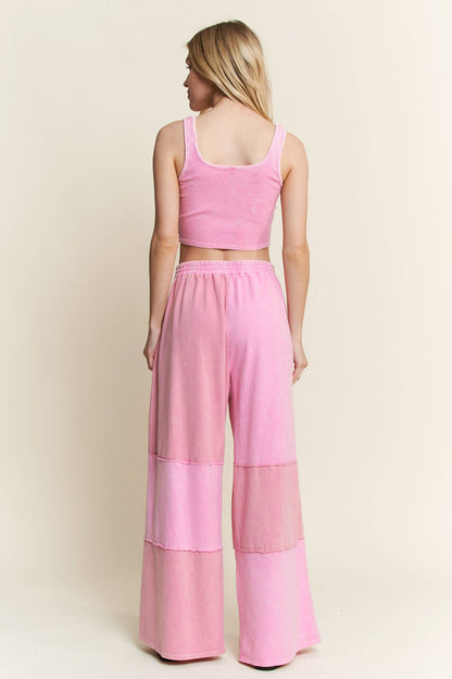 Mineral Wash Color Block Wide-leg Lounge Pants