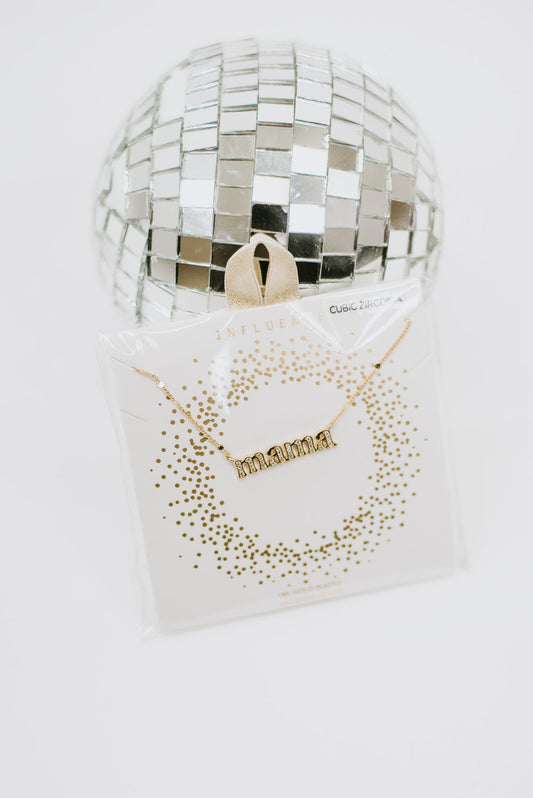 Carded Mama Script Necklace, Gold