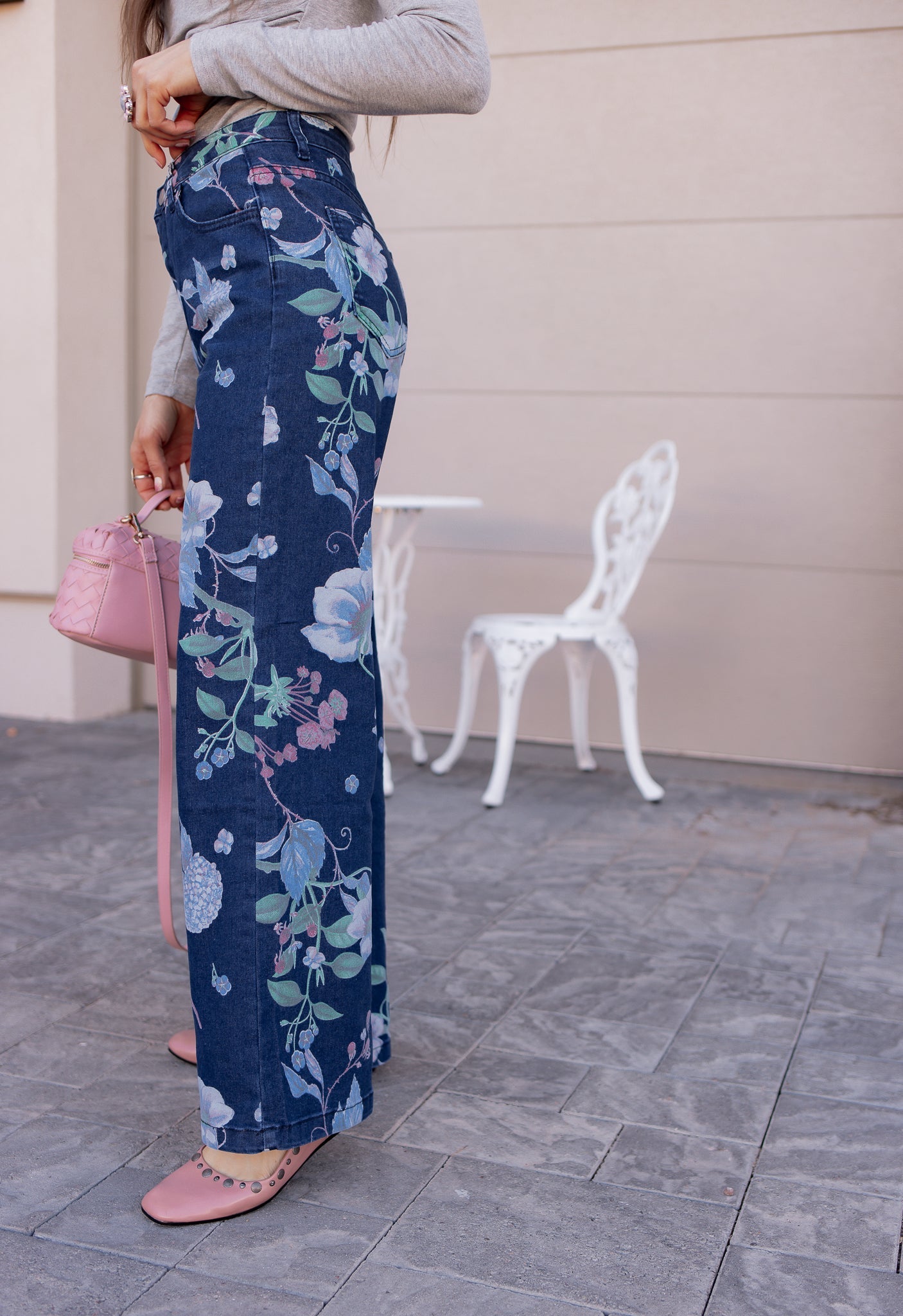 Dreamy Floral Wide Leg Denim Pants