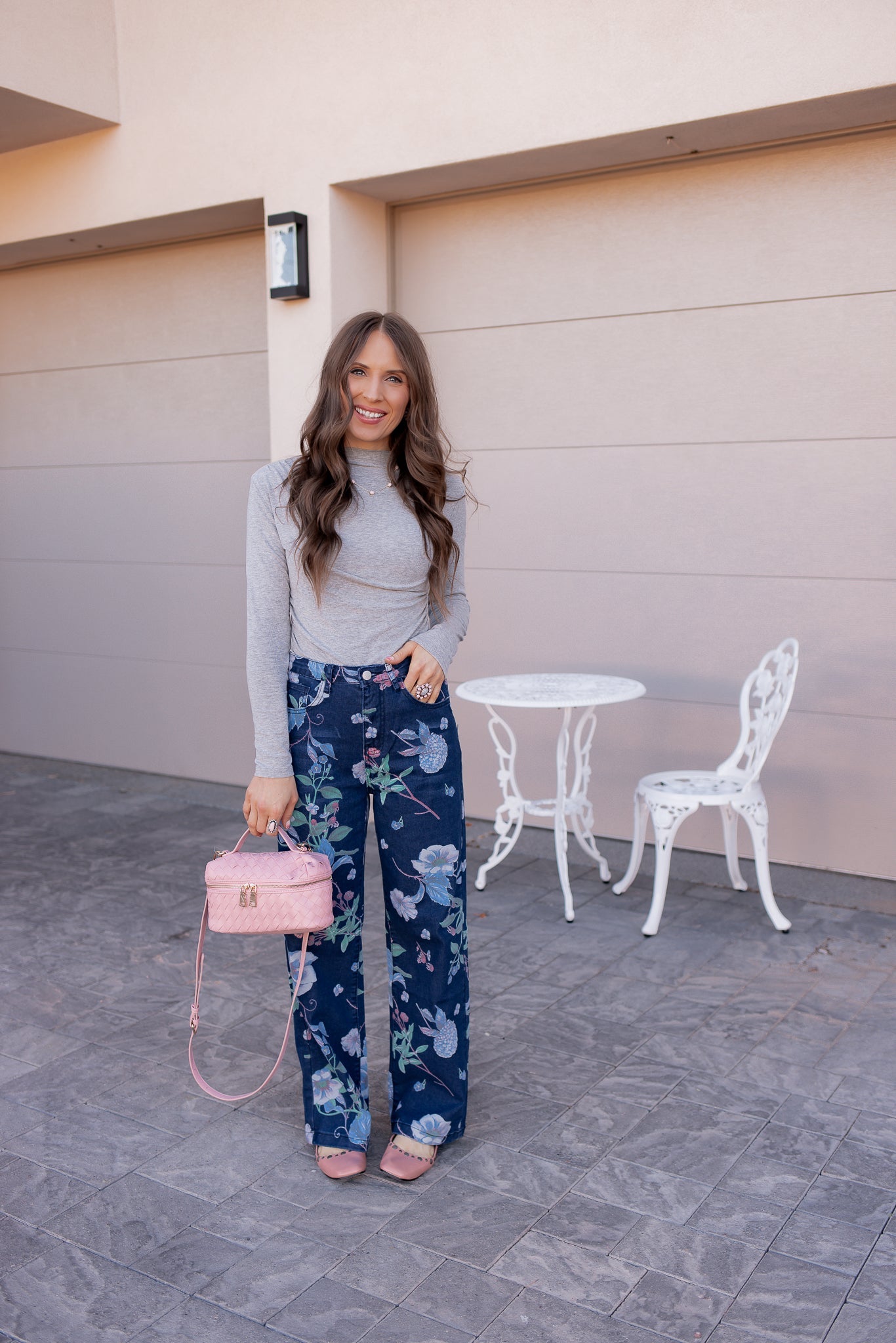 Dreamy Floral Wide Leg Denim Pants