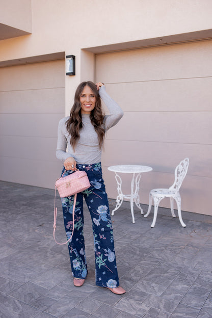 Dreamy Floral Wide Leg Denim Pants