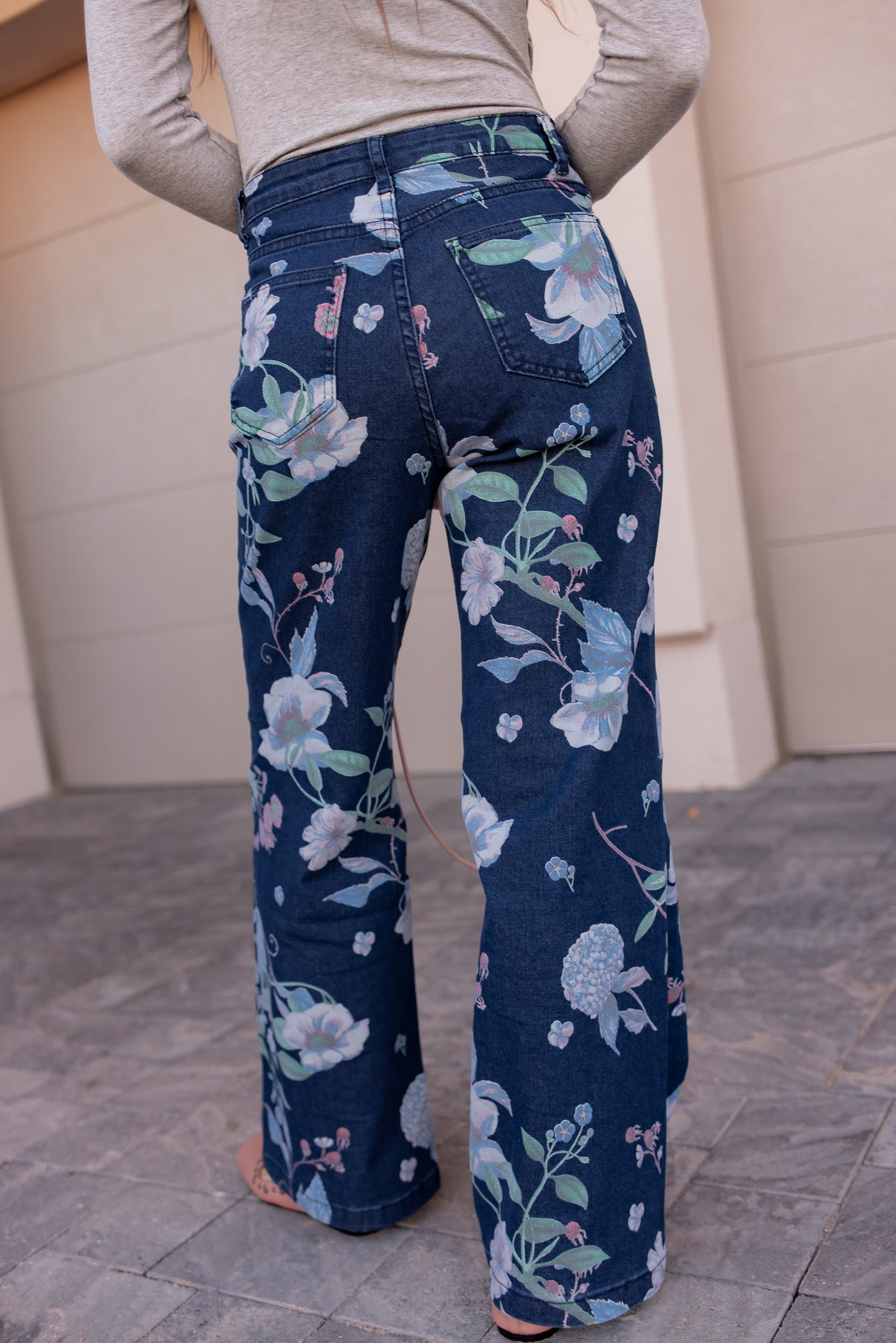 Dreamy Floral Wide Leg Denim Pants