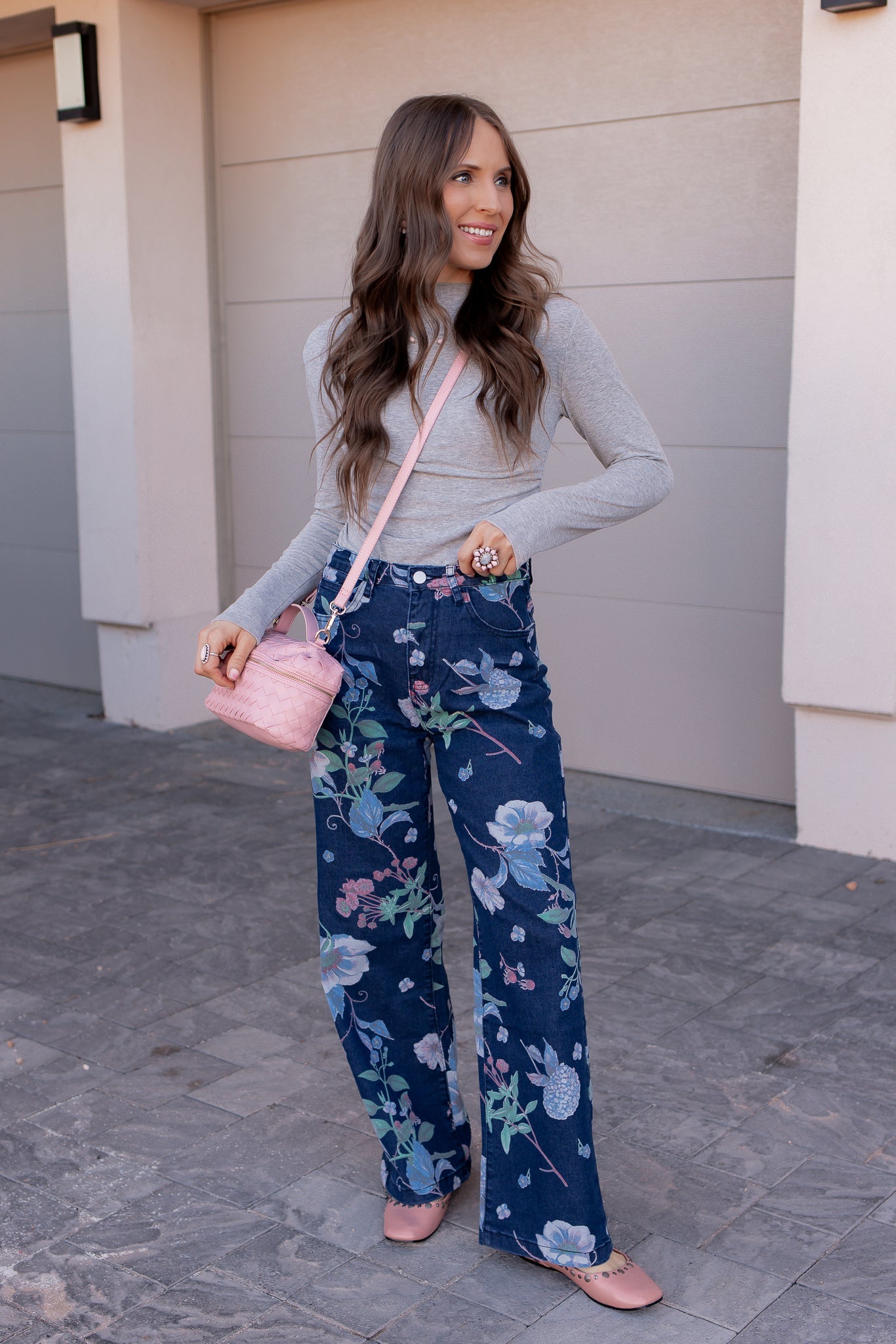 Dreamy Floral Wide Leg Denim Pants