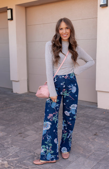 Dreamy Floral Wide Leg Denim Pants