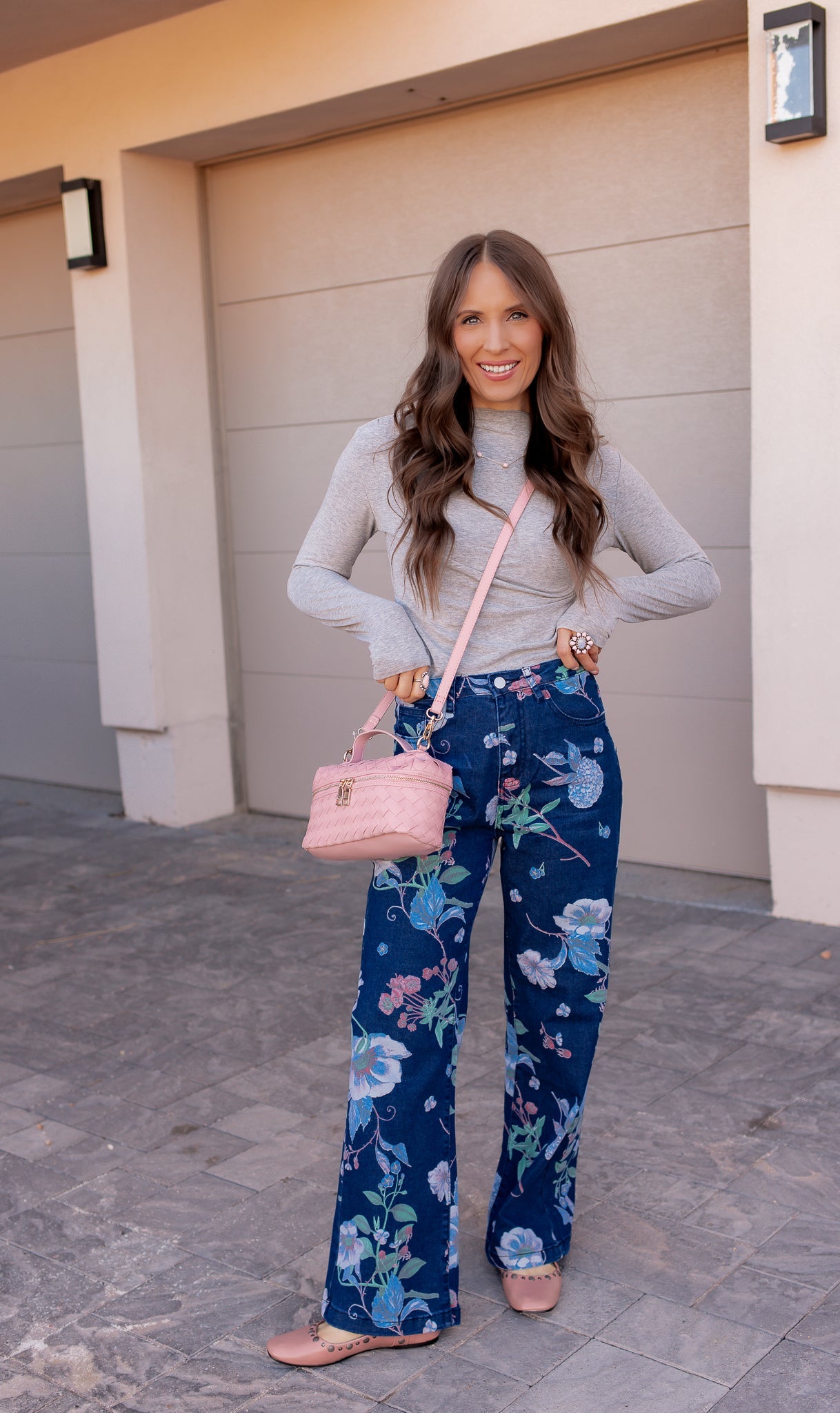 Dreamy Floral Wide Leg Denim Pants