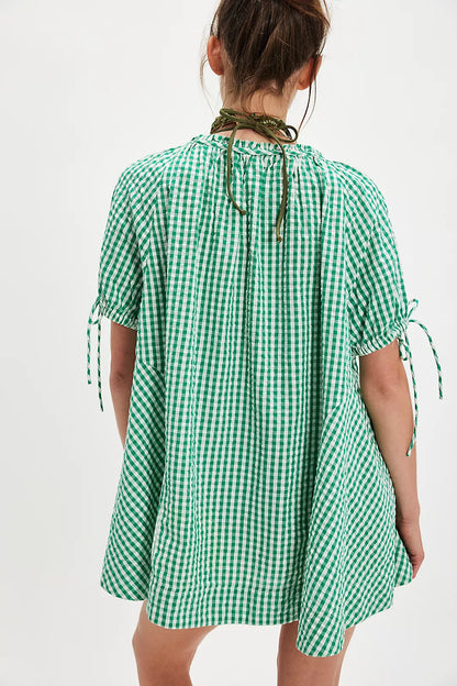 Farley Gingham Tunic - Green Combo FREE PEOPLE