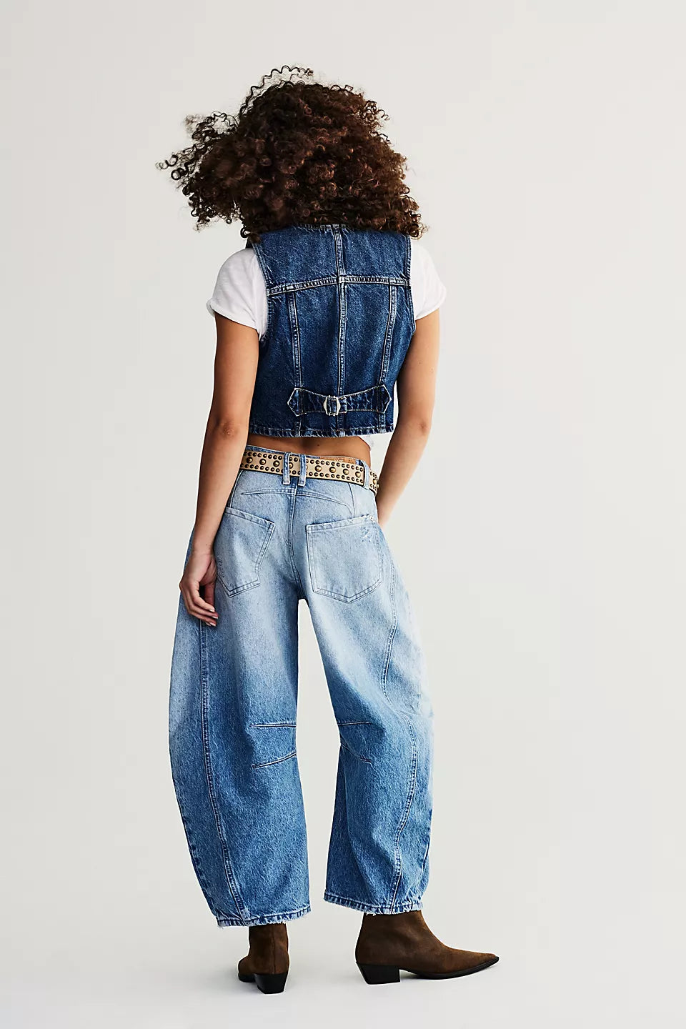 Good Luck Mid-Rise Barrel Jeans - Barnyard Blue FREE PEOPLE