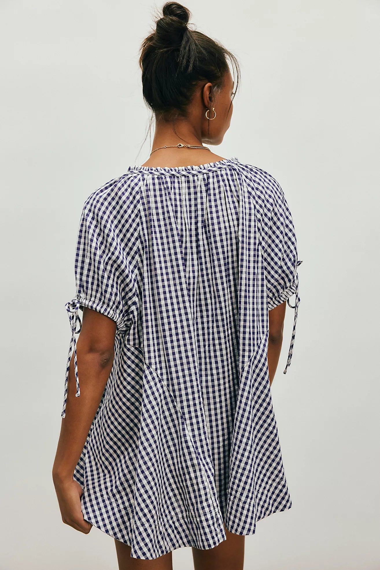 Farley Gingham Tunic - Navy Combo FREE PEOPLE