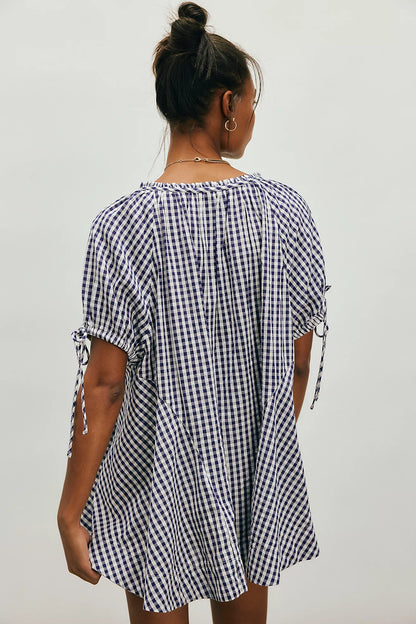 Farley Gingham Tunic - Navy Combo FREE PEOPLE