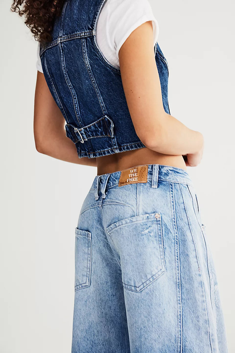 Good Luck Mid-Rise Barrel Jeans - Barnyard Blue FREE PEOPLE