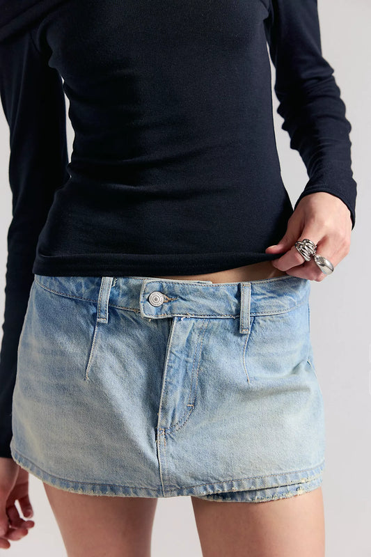 Galivanting Denim Skort - Aegean FREE PEOPLE