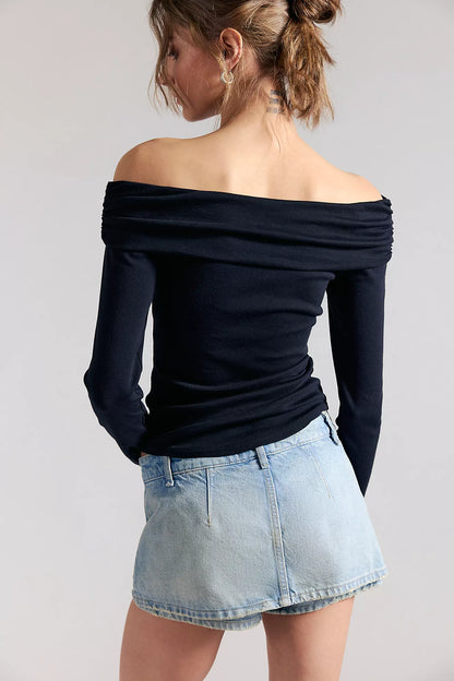 Galivanting Denim Skort - Aegean FREE PEOPLE