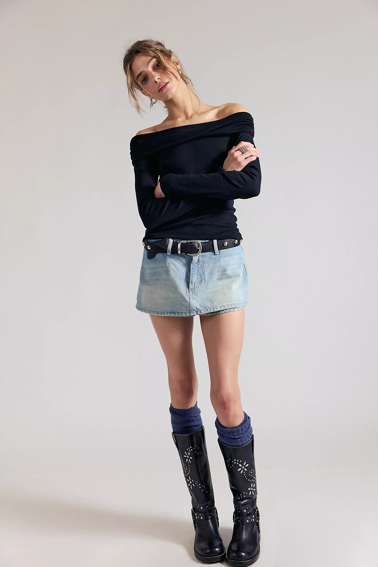 Galivanting Denim Skort - Aegean FREE PEOPLE