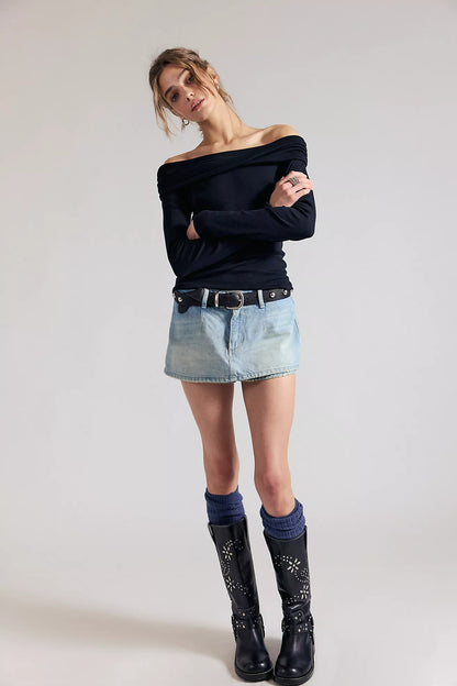 Galivanting Denim Skort - Aegean FREE PEOPLE