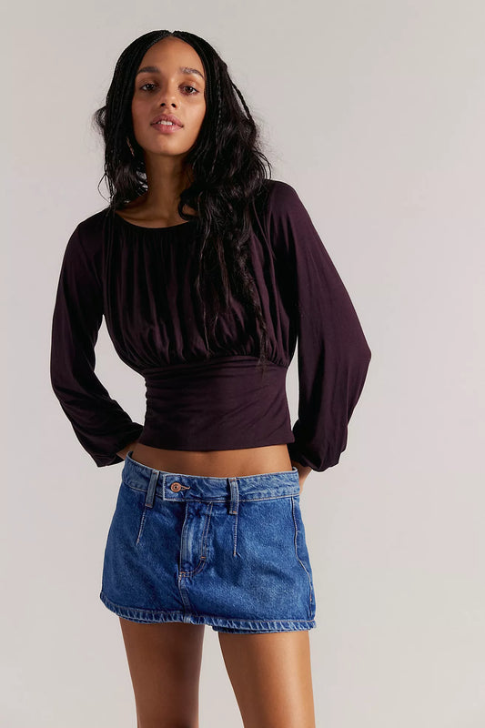 Galivanting Denim Skort - Blue Rebel FREE PEOPLE