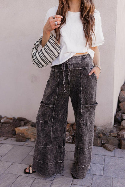 Seaside Breeze Mineral Wash Wide Leg Cropped Pants