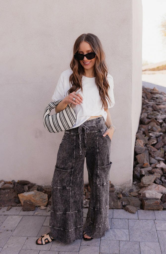 Seaside Breeze Mineral Wash Wide Leg Cropped Pants